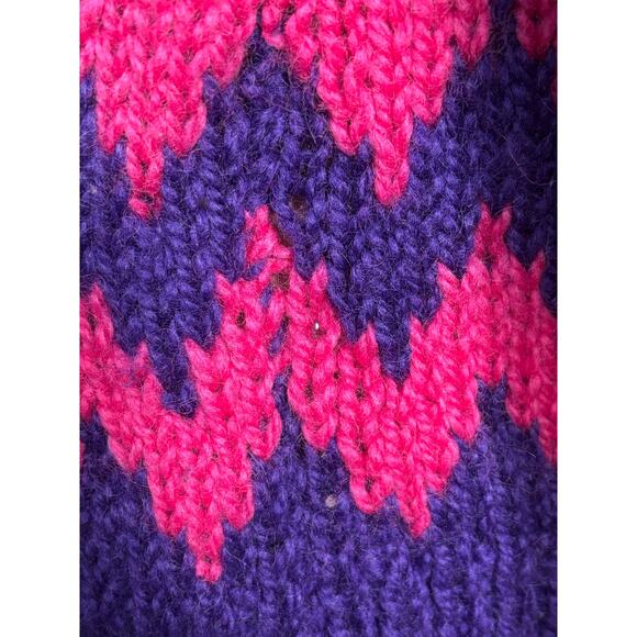 Vintage Handmade Greek Wool Fair Isle Sweater Dress Chunky Knit XL Pink Purple - Picture 9 of 10